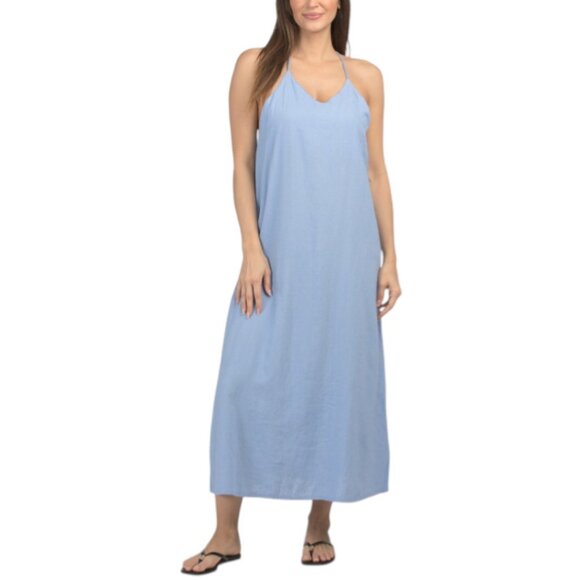 chinese dress ladies Rosemarine Plus Made in Italy Linen Sleeveless V-Neck Tiered Midi Dress Tan / 1x